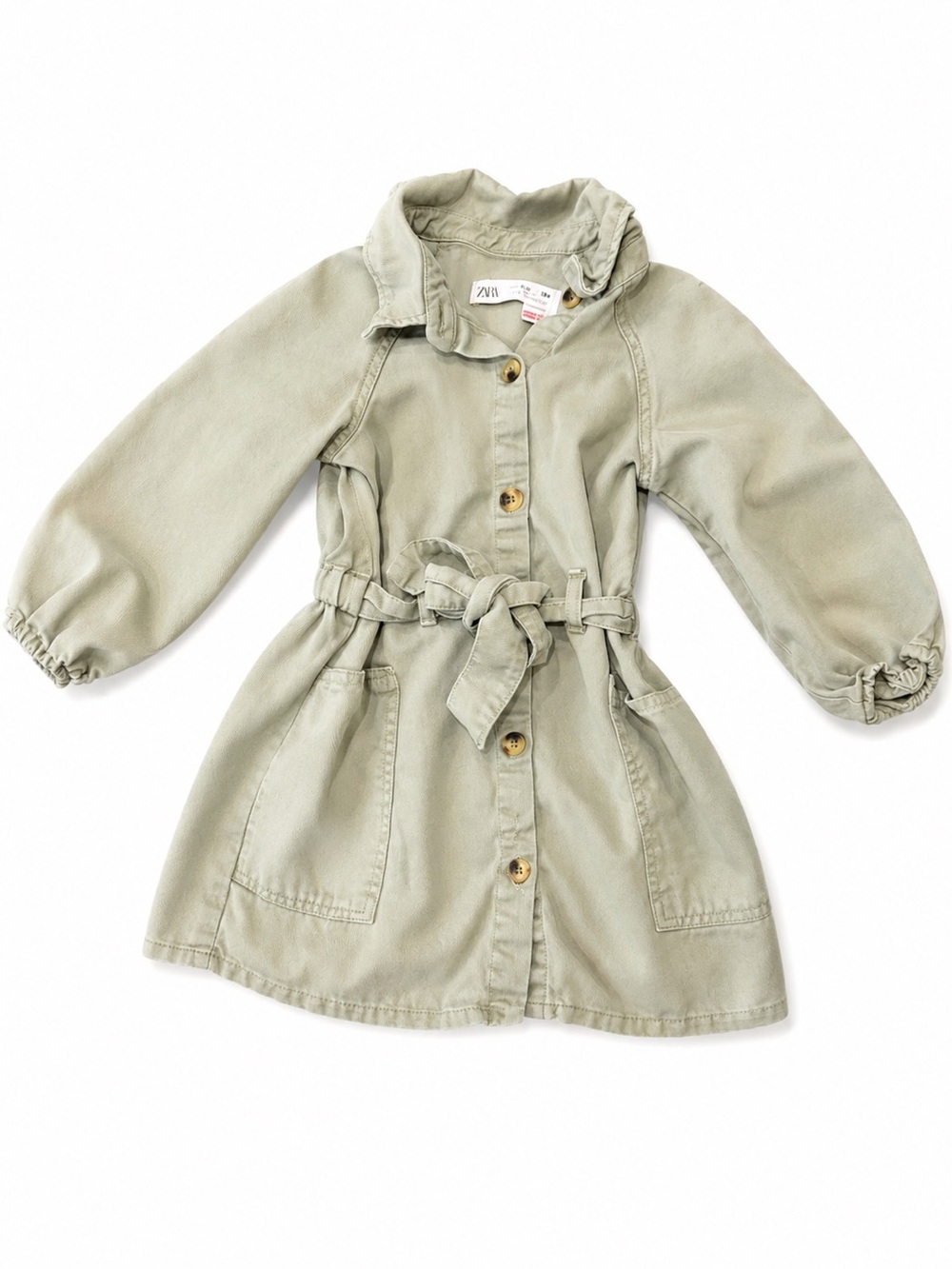 Zara Light Olive Green Button-Front Utility Dress